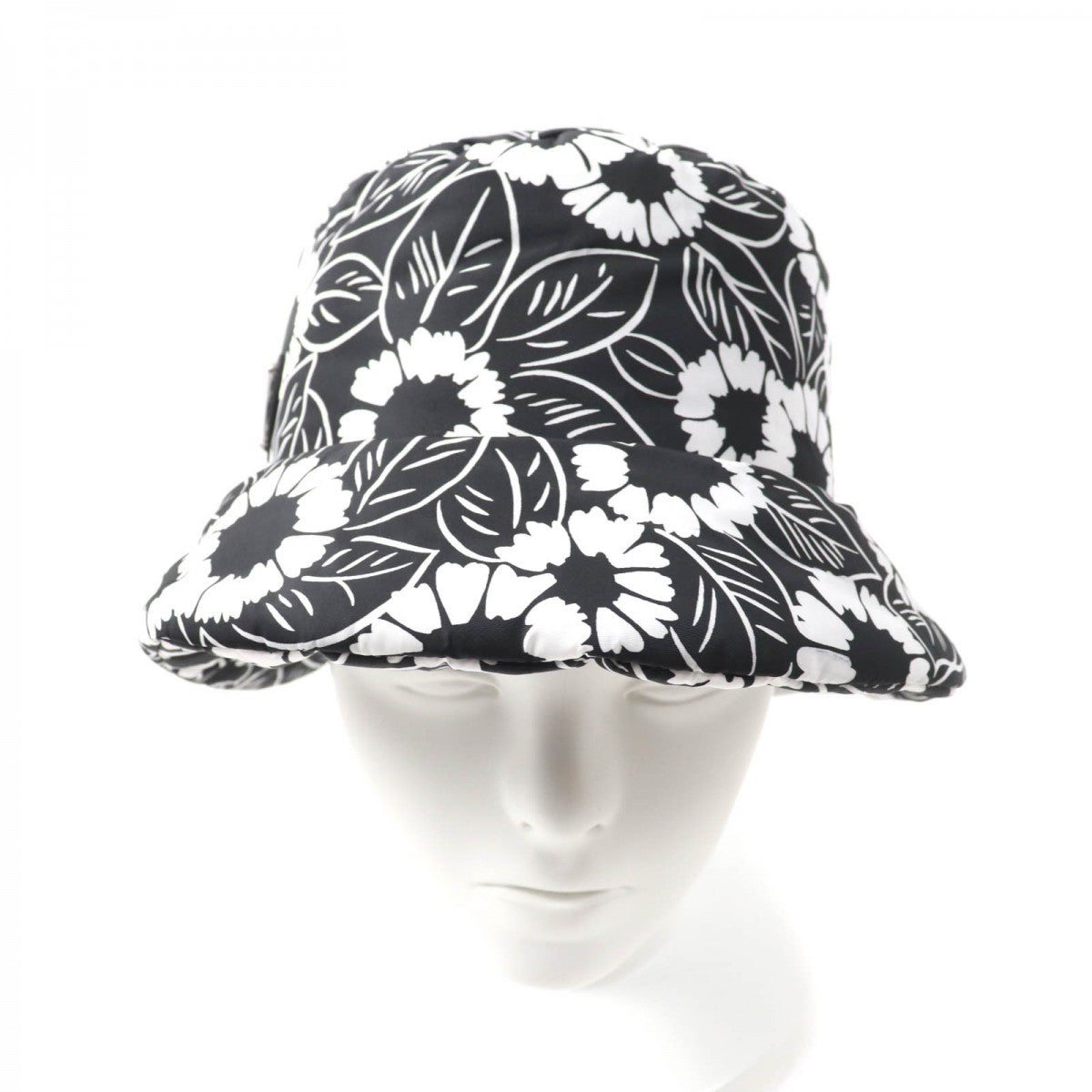 PRADA hat 1HC248 Outer: 100% recycled polyamide, Lining: 100% recycled polyamide, Partially: calf leather Black White Women M