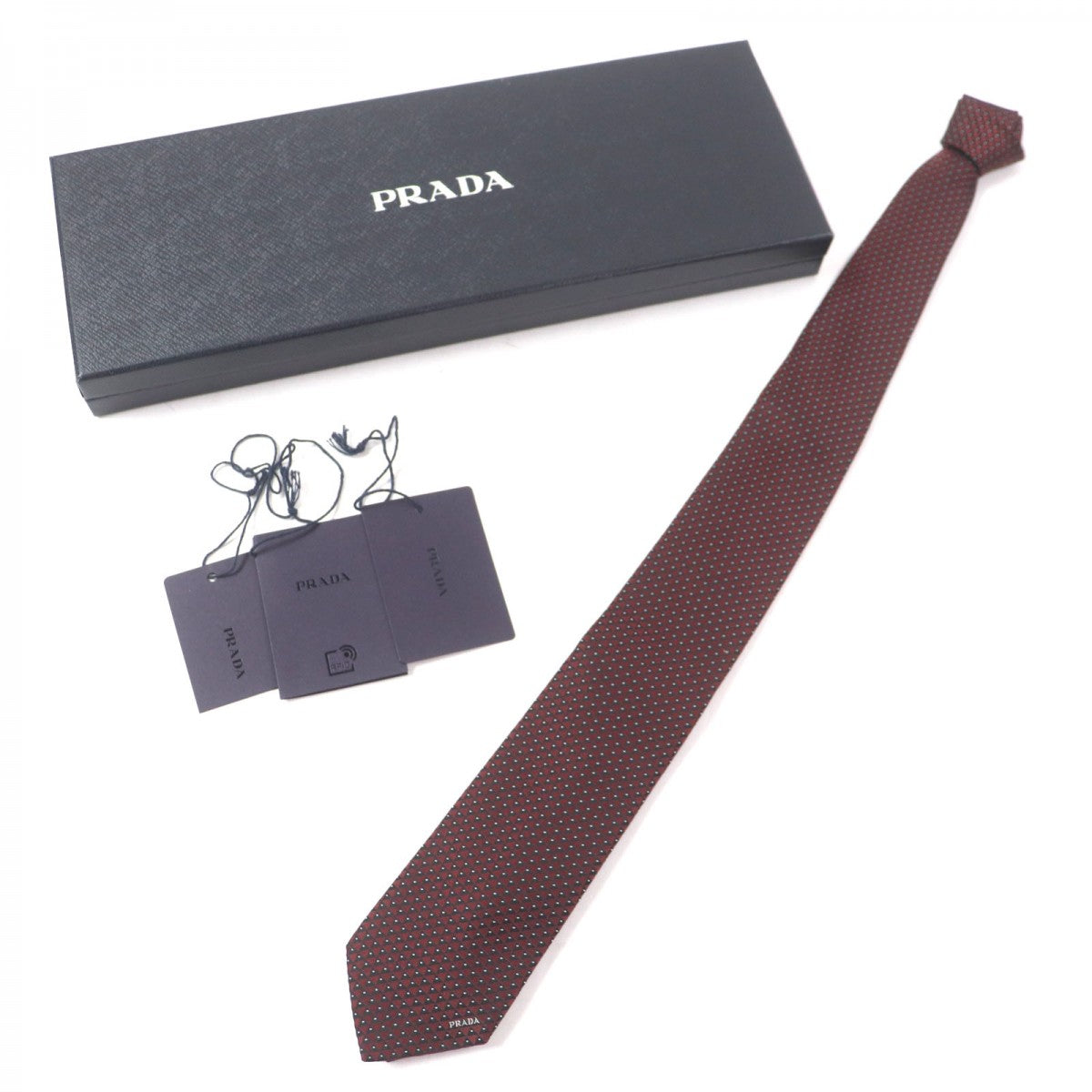 PRADA tie UCR77 Main: 100% silk Bordeaux Black mens