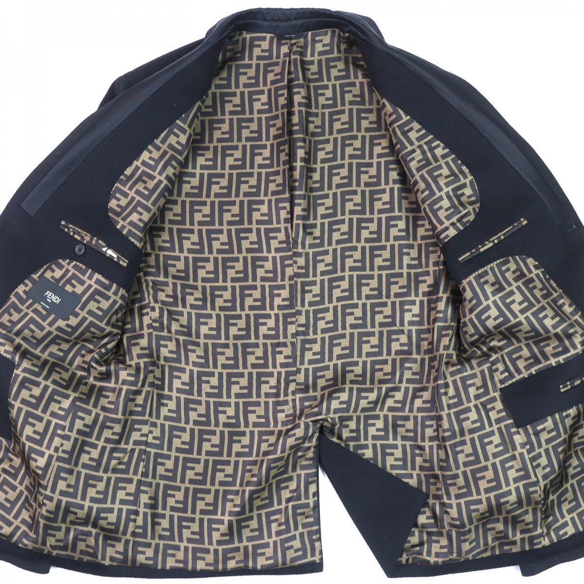 FENDI tailored jacket FJ0562 Outer: 100% cashmere, Lining: 70% silk, Lining: 30% polyester, Sleeve lining: 100% silk, Part: 100% cupra black mens 52