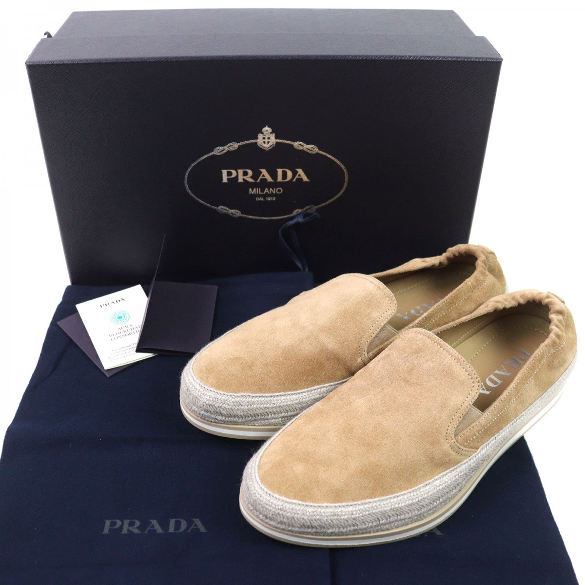 PRADA Slip-on 2DG126 Main: Suede leather natural mens 6.5