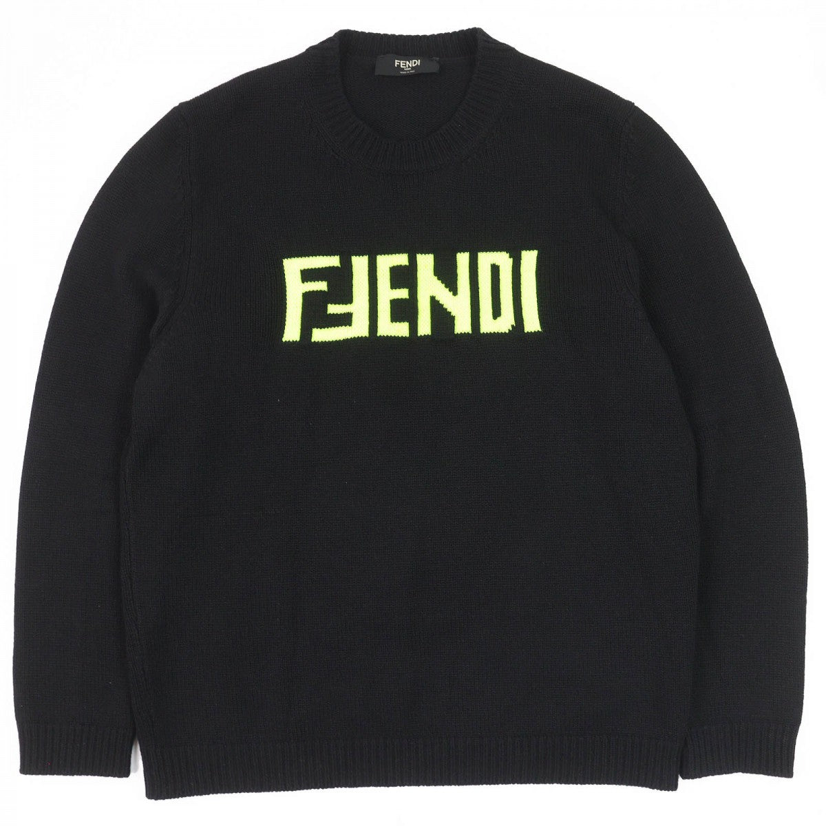 FENDI knit FZZ469 Main: 100% cashmere, Part: 100% nylon Black neon yellow mens 54