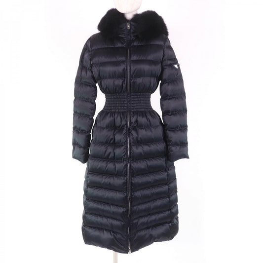 PRADA down coat 29E364 Main: 100% polyamide (nylon), Filling: 90% down, Filling: 10% feather, Partially: recycled polyester, Fur: sheep fur Navy Women 38