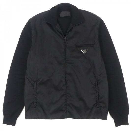 PRADA Jacket UMC149 Main: 100% virgin wool, Outer: 100% recycled polyamide, Filling: 100% polyester, Leather: calf leather black mens 52