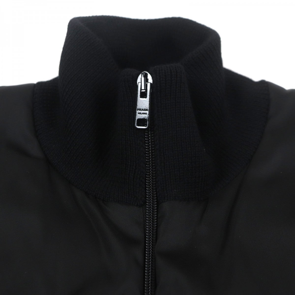 PRADA Jacket UMC149 Main: 100% virgin wool, Outer: 100% recycled polyamide, Filling: 100% polyester, Leather: calf leather black mens 52