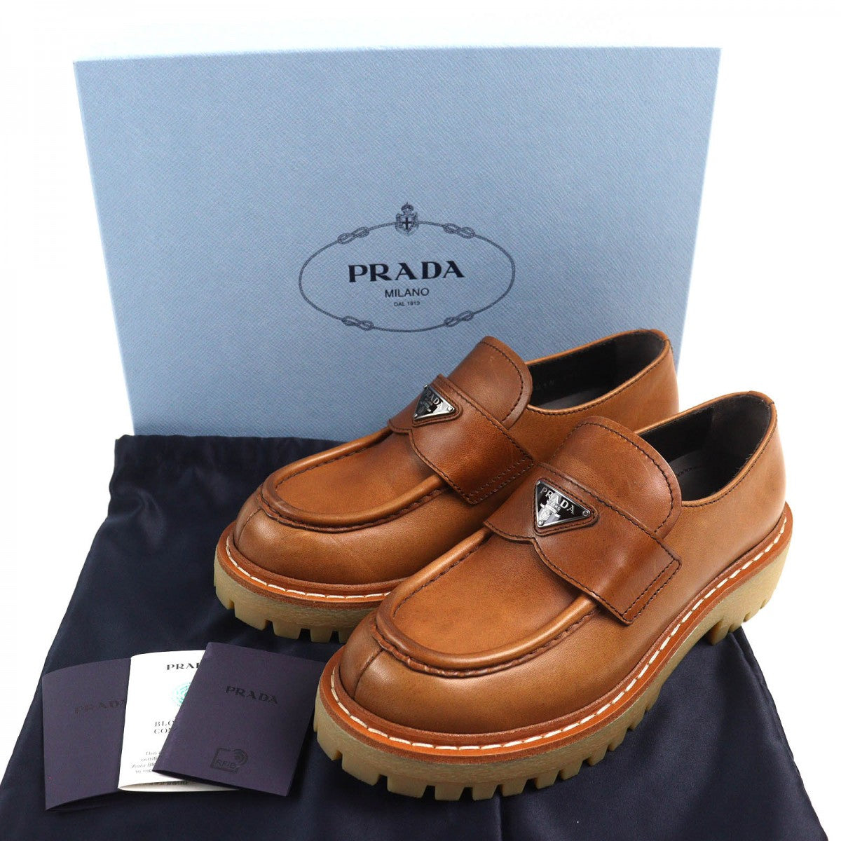 PRADA loafers 1D801N leather Brown 37.5