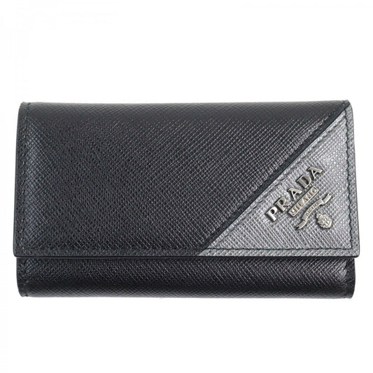 PRADA Key case Key holder 2PG222 Safiano leather Black Grey SAF.METAL6 series Key case Key holder