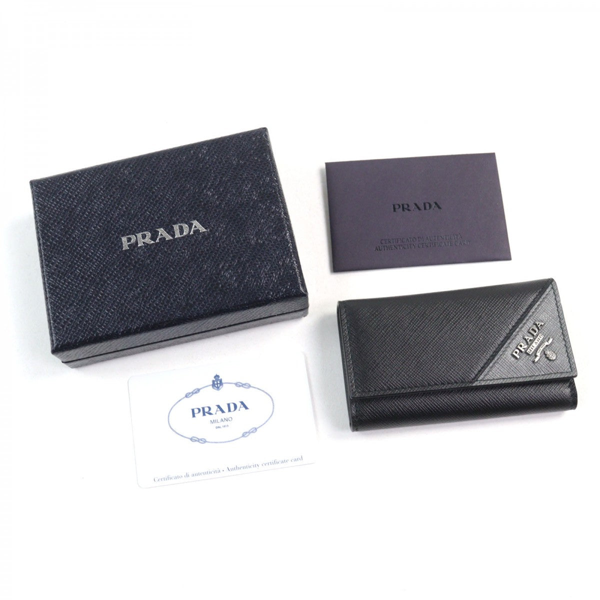 PRADA Key case Key holder 2PG222 Safiano leather Black Grey SAF.METAL6 series Key case Key holder