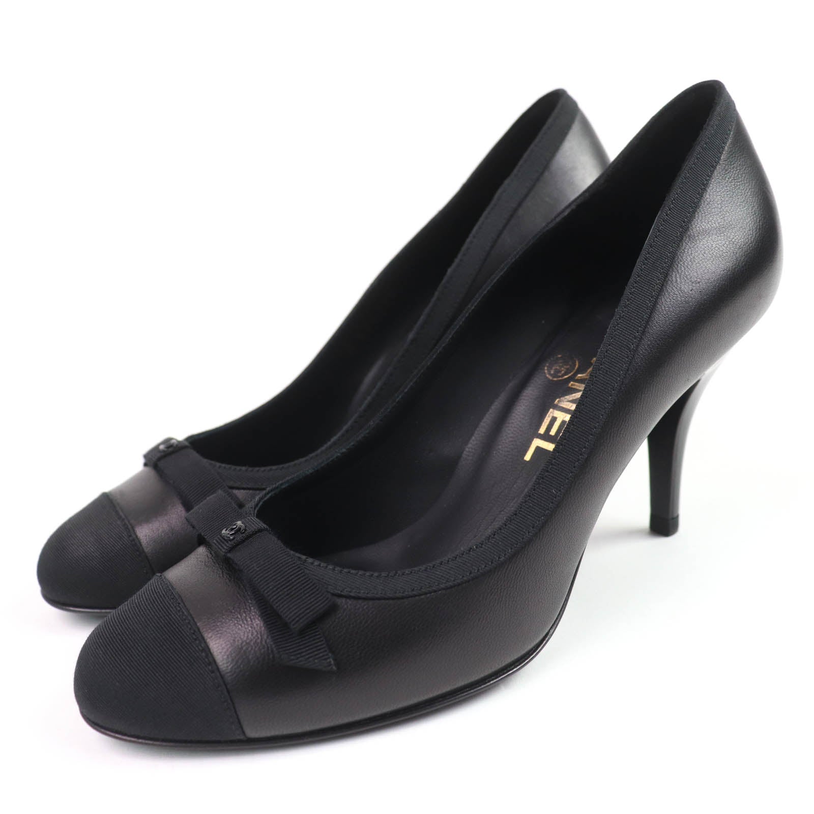Chanel COCO Mark Ribbon Satin Switch Leather Pumps Handbag