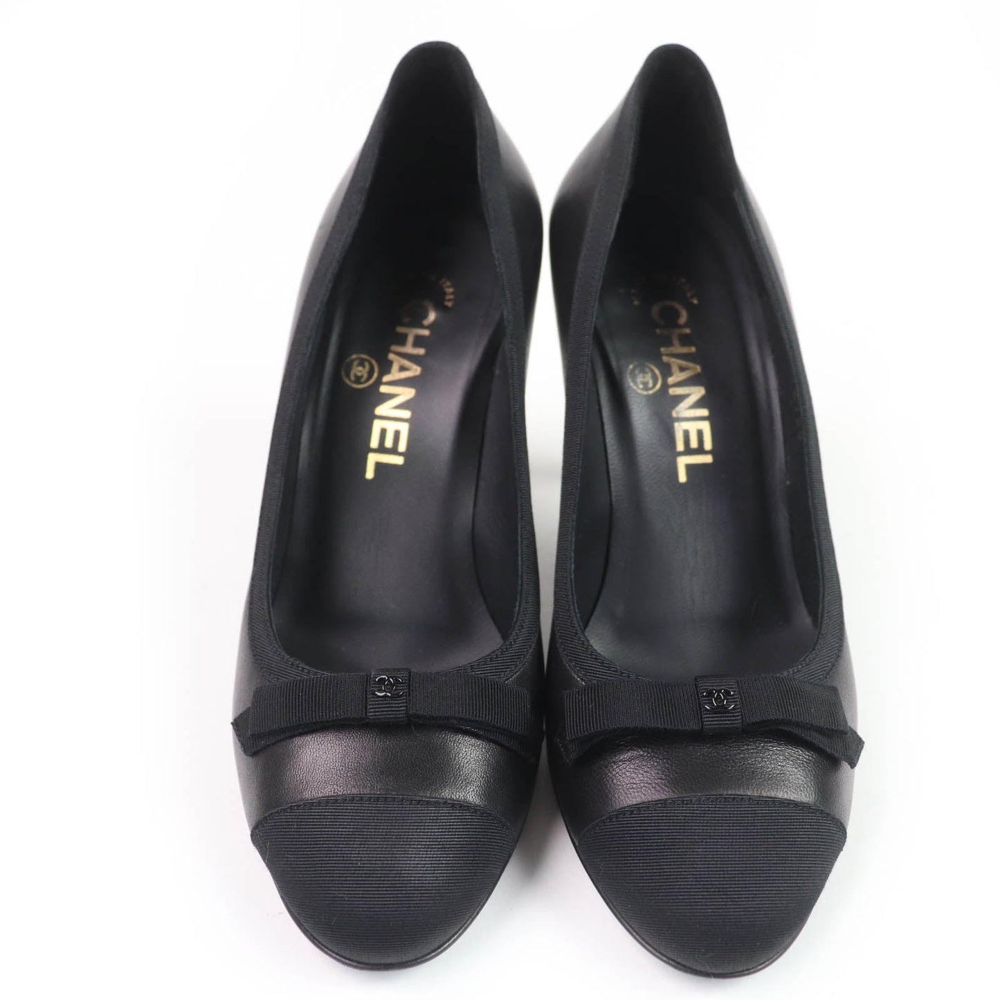 Chanel COCO Mark Ribbon Satin Switch Leather Pumps Handbag