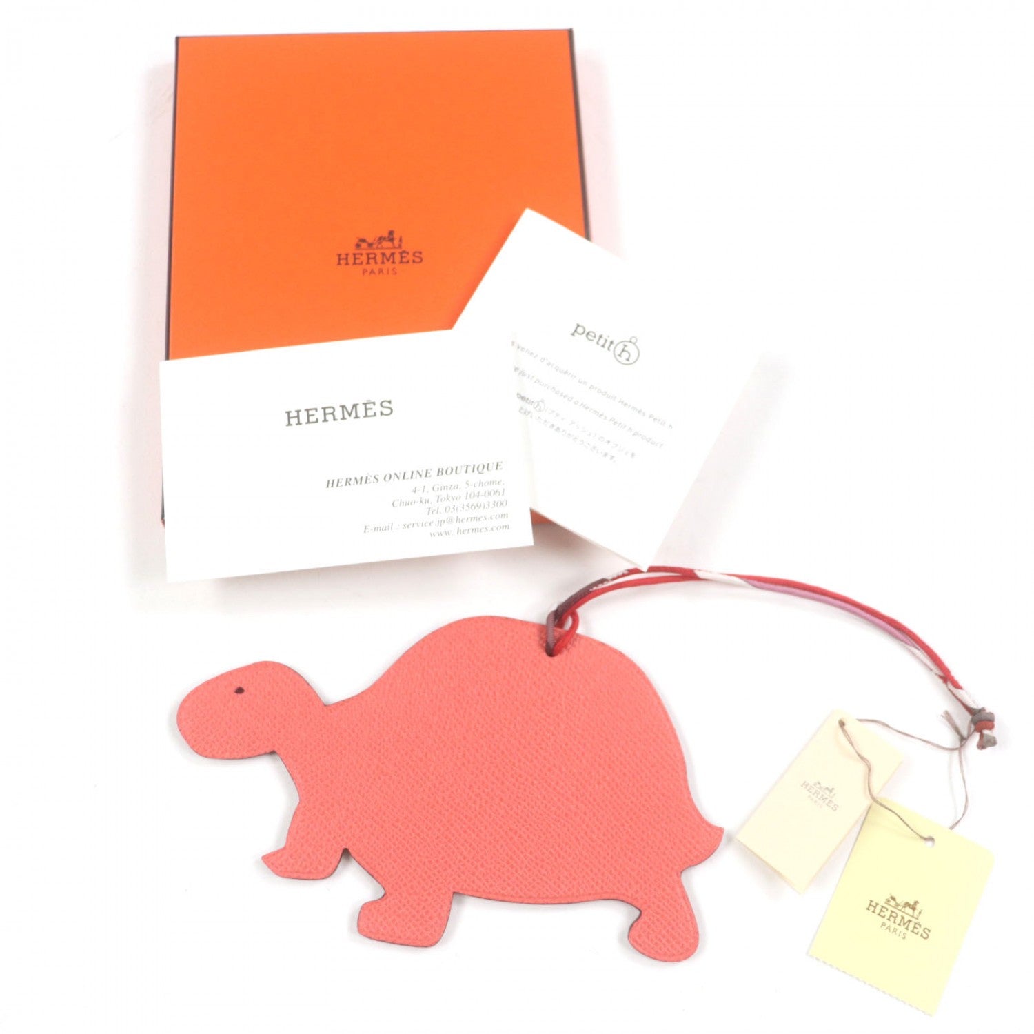 HERMES Bag charm 1070048 leather Pink red Petit Ash GM Turtle Rose Rogue Fuchsi