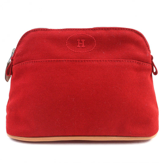 HERMES Cosmetics Pouch cotton Red Bored porch PM