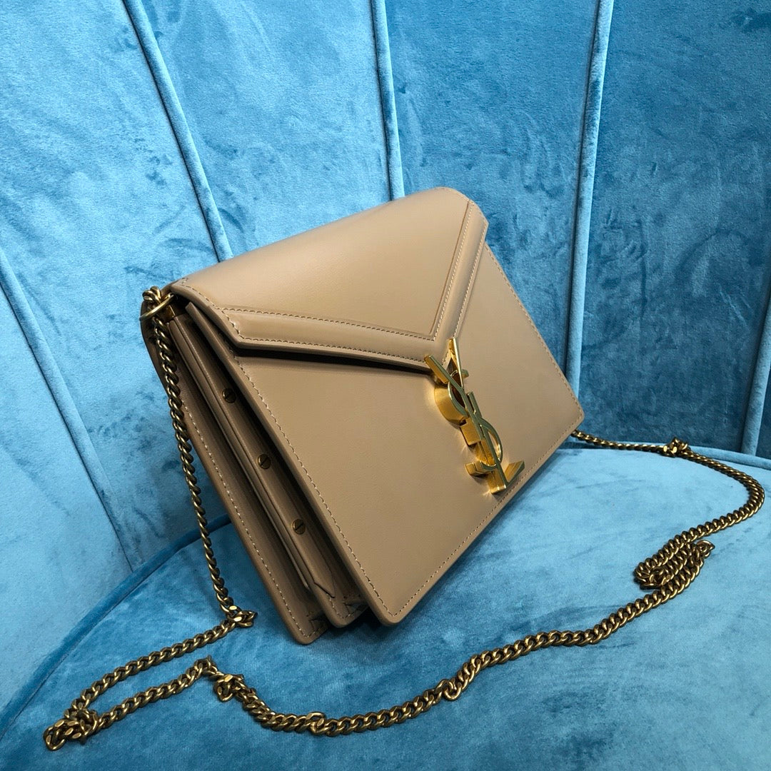 Yves Saint Laurent Cassandra Medium Chain Bag Dark Beige.7in/