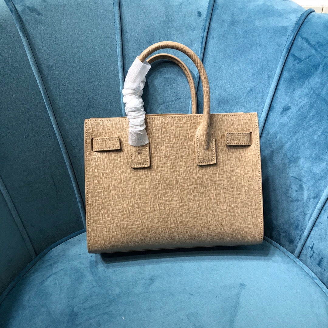 Yves Saint Laurent Sac De Jour Baby In Shiny Dark Beige Luxury Handbag