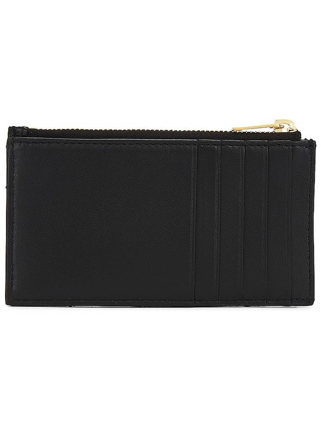 Luxury Saint Laurent Trending 2026 Monogram Logo Plaque Zip-Up Card Wallet Black