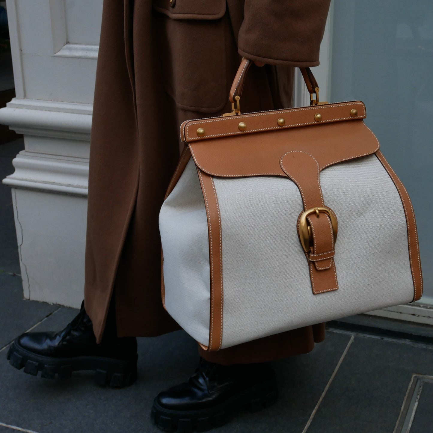 Gucci Leather Canvas Handbag