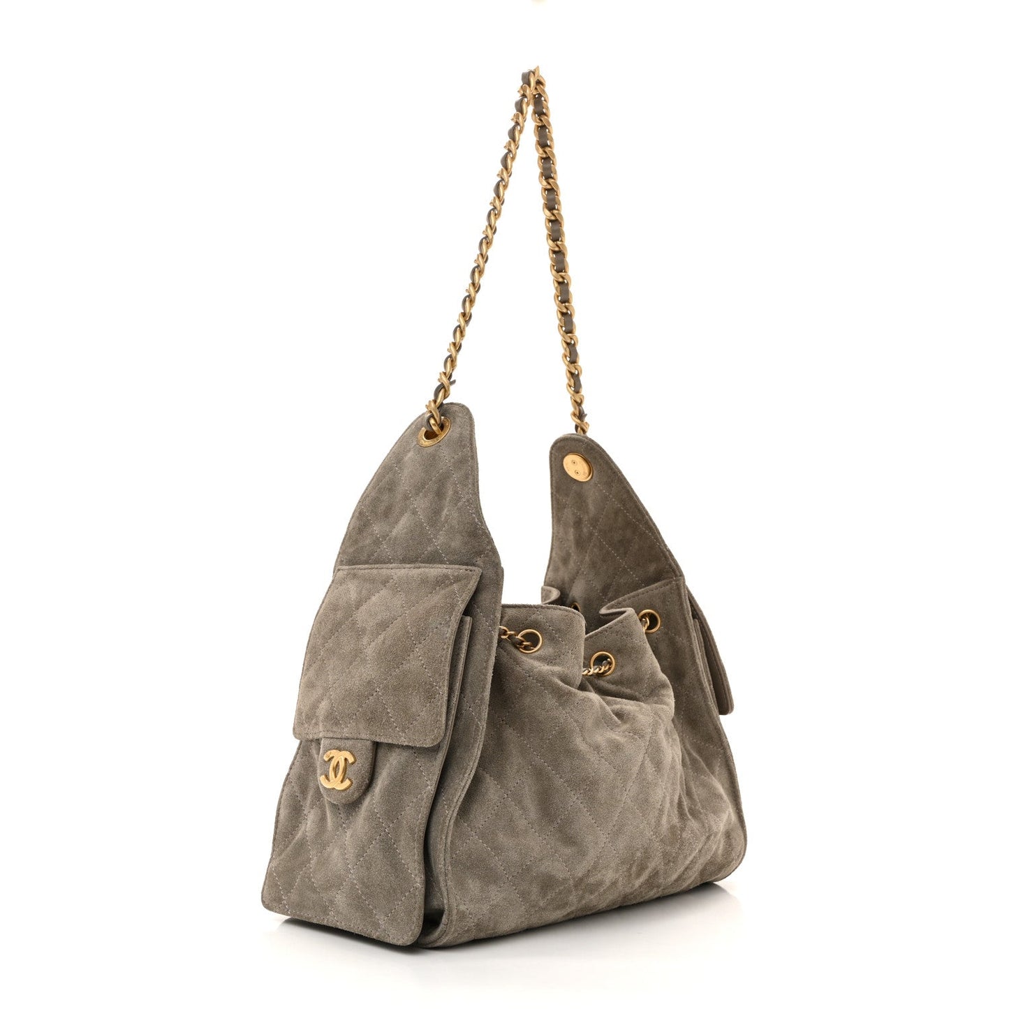Suede Quilted Small Chanel 25 Handbag Dark Grey