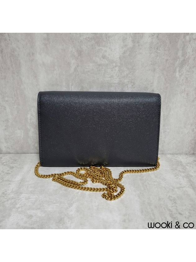 Luxury Saint Laurent Trending 2026 Monogram Uptown Chain Embossed Leather Long Wallet Storm Gold