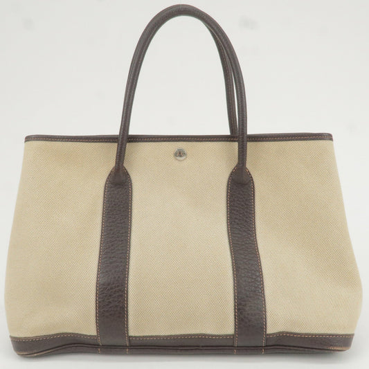 Luxury Hermes Canvas Leather Garden Party PM Tote Bag Beige G Stamp
