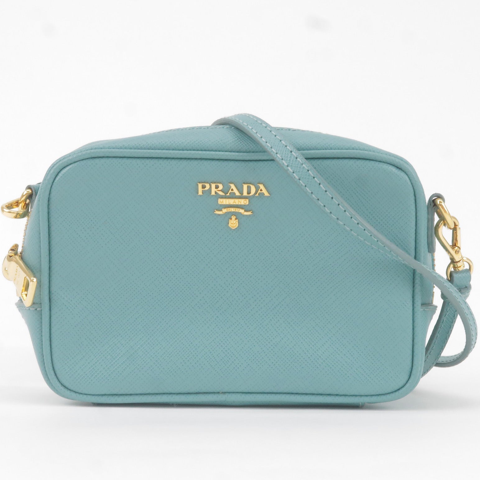 PRADA Vitello Daino Leather Shoulder Bag Purse Light Blue