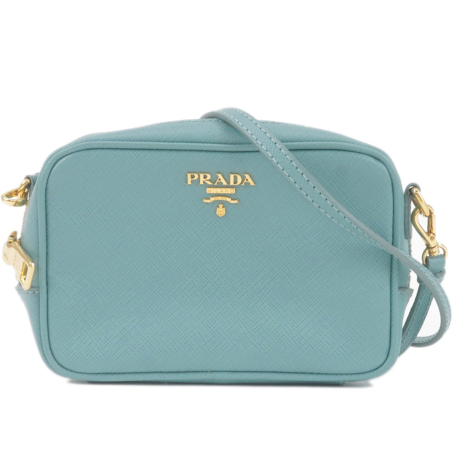 PRADA Vitello Daino Leather Shoulder Bag Purse Light Blue