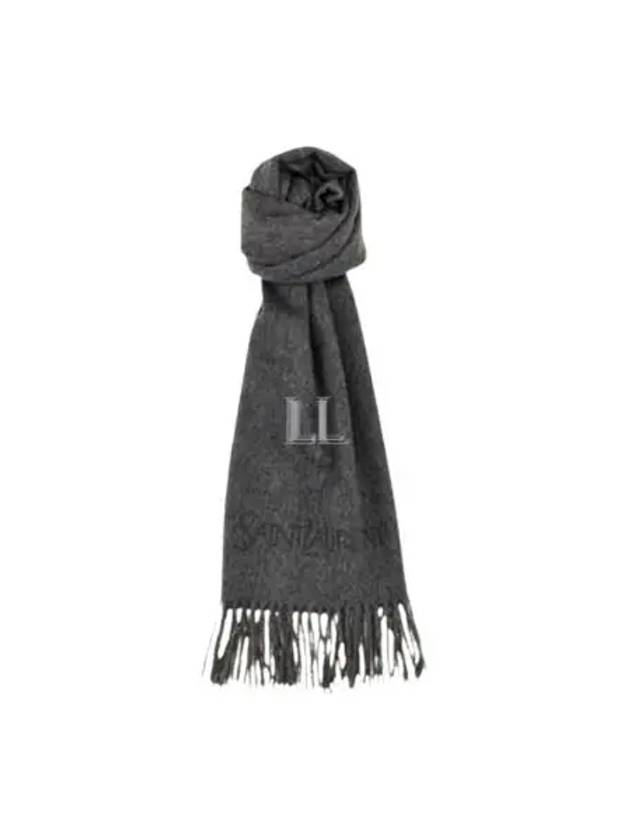 Luxury Saint Laurent Trending 2026 Logo Embroidered Cashmere Muffler Graphite