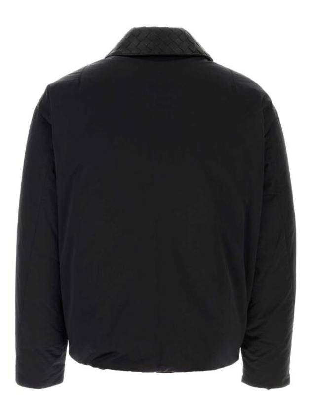Luxury Bottega Veneta Intrecciato Leather Collar Tech Nylon Puffer Jacket Black