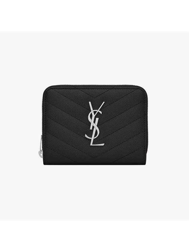 Luxury Saint Laurent Trending 2026 Matelasse Compact Zipper Leather Half Wallet Black