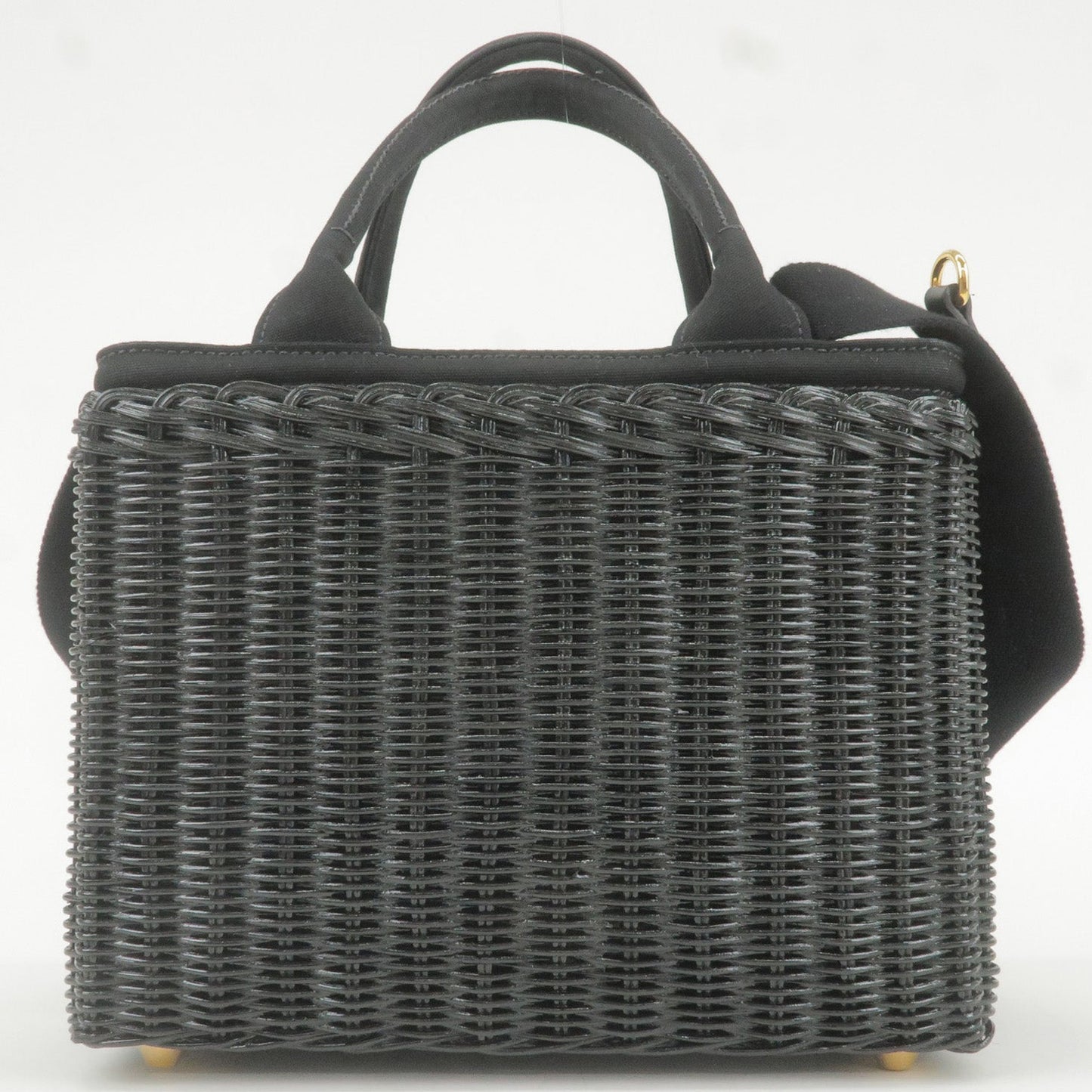 PRADA Wicker Canvas 2Way Basket Bag Hand Bag Black