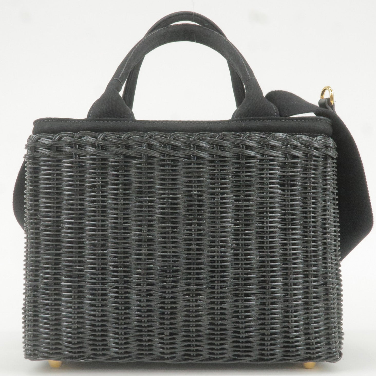 PRADA Wicker Canvas 2Way Basket Bag Hand Bag Black