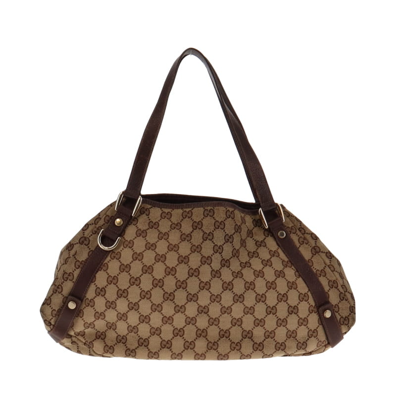 Gucci Abbey Brown Leather Canvas Tote Style 1
