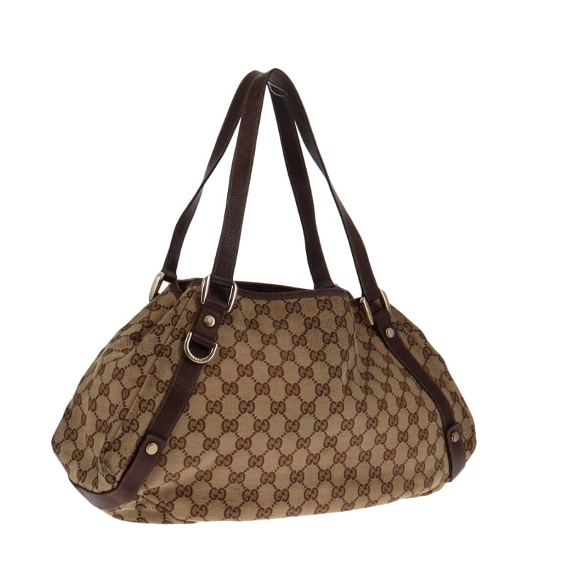 Gucci Abbey Brown Leather Canvas Tote Style 1