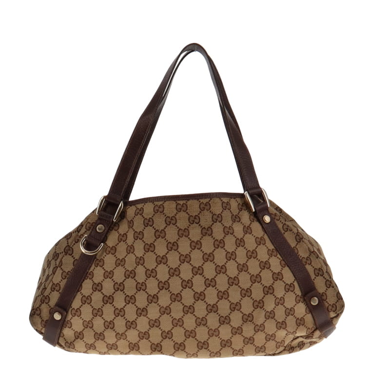 Gucci Abbey Brown Leather Canvas Tote Style 1