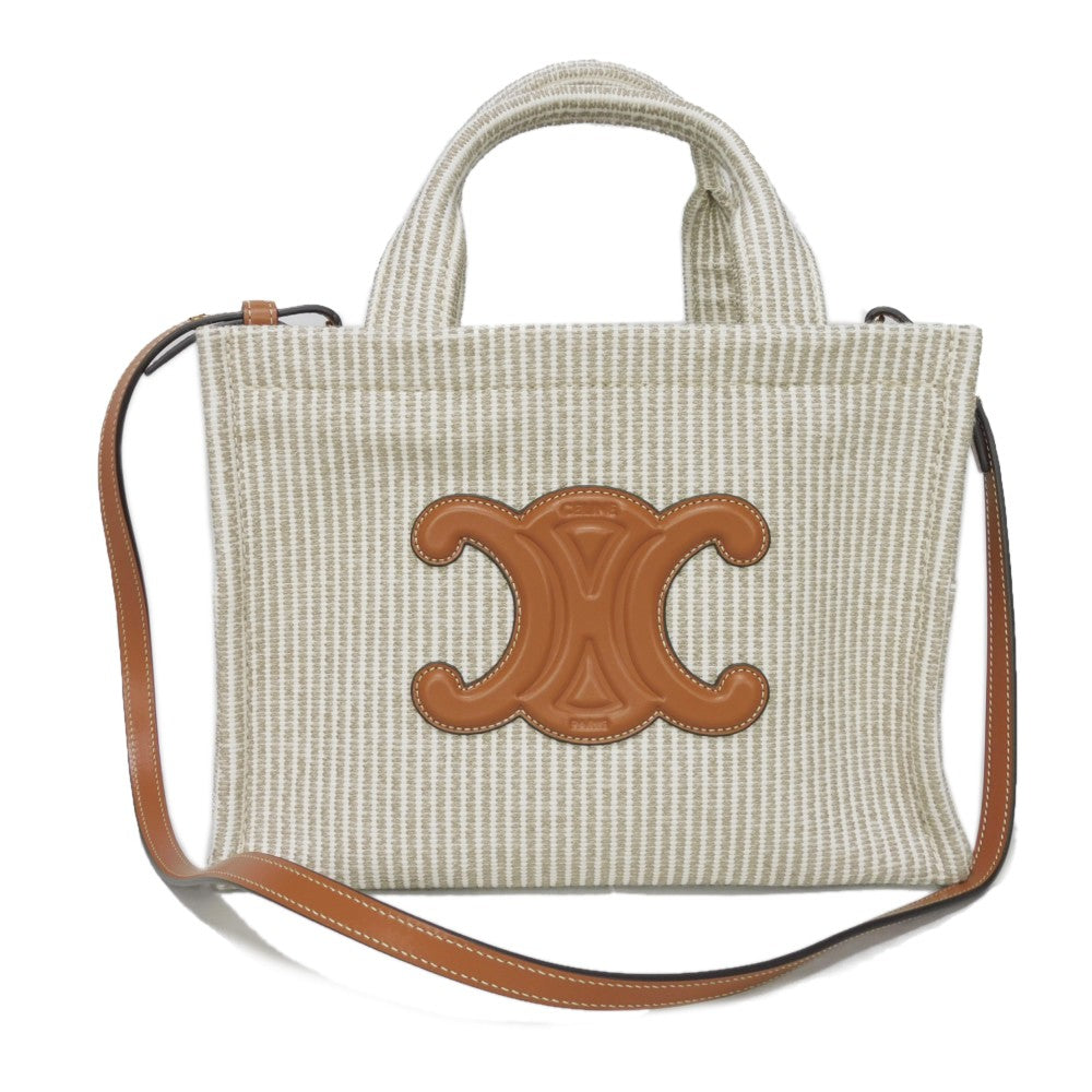 CELINE Handbag . Textile x Calfskin beige Triomphe Small Hippo Tice Women