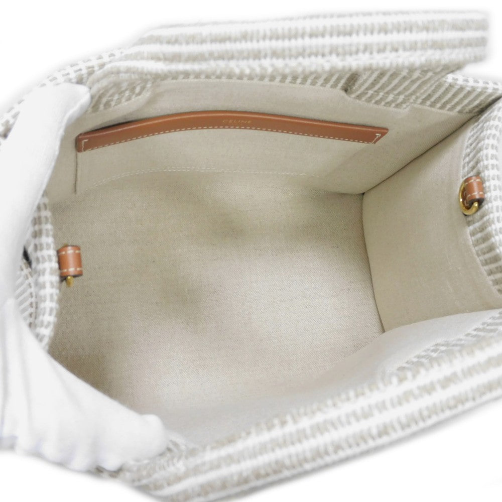 CELINE Handbag. Textile x Calfskin beige Triomphe Small Hippo Tice Women