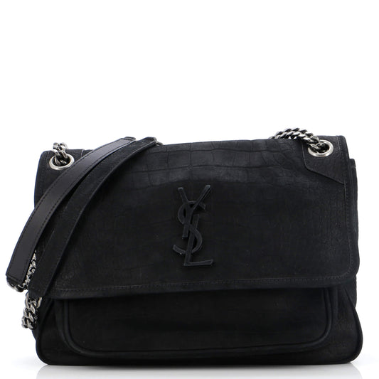 Luxury Saint Laurent Trending 2025 Niki Chain Flap Bag Crocodile Embossed Nubuck Medium