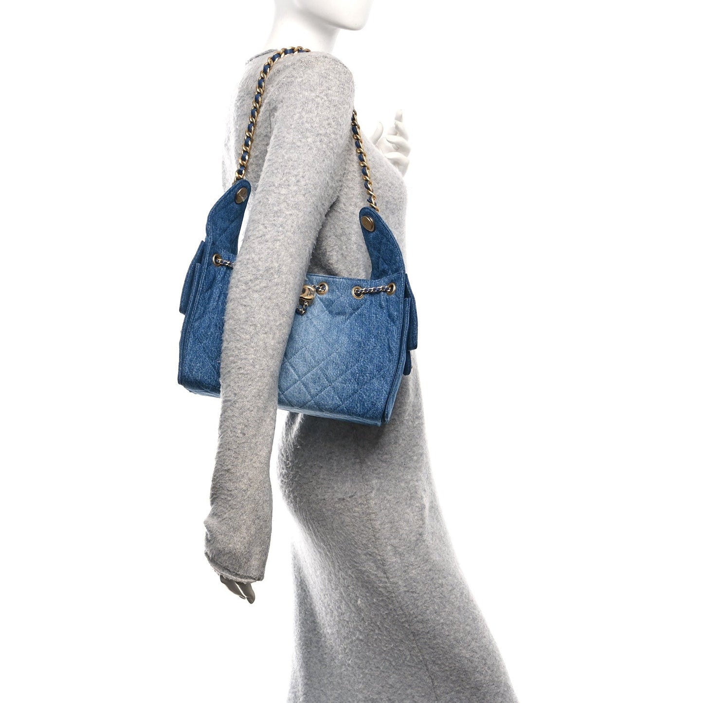 Washed Quilted Small Chanel 25 Handbag Blue