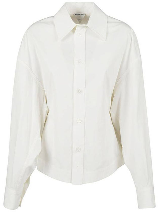 Luxury Bottega Veneta Women's Compact Cotton Long Sleeve Shirt Chalk