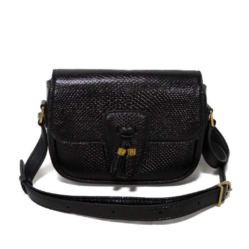 CELINE Shoulder Bag . Karung leather black exotic Tassel small bag Women