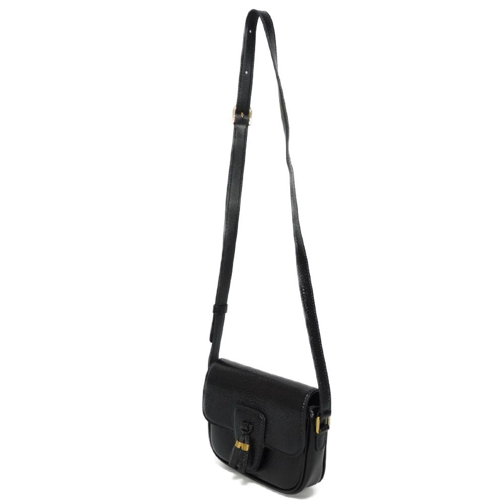 CELINE Shoulder Bag. Karung leather black exotic Tassel small bag Women