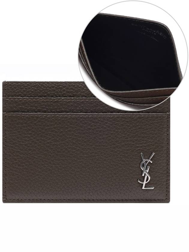 Luxury Saint Laurent Trending 2026 Casandre Small Grain Leather Card Wallet Dark Khaki