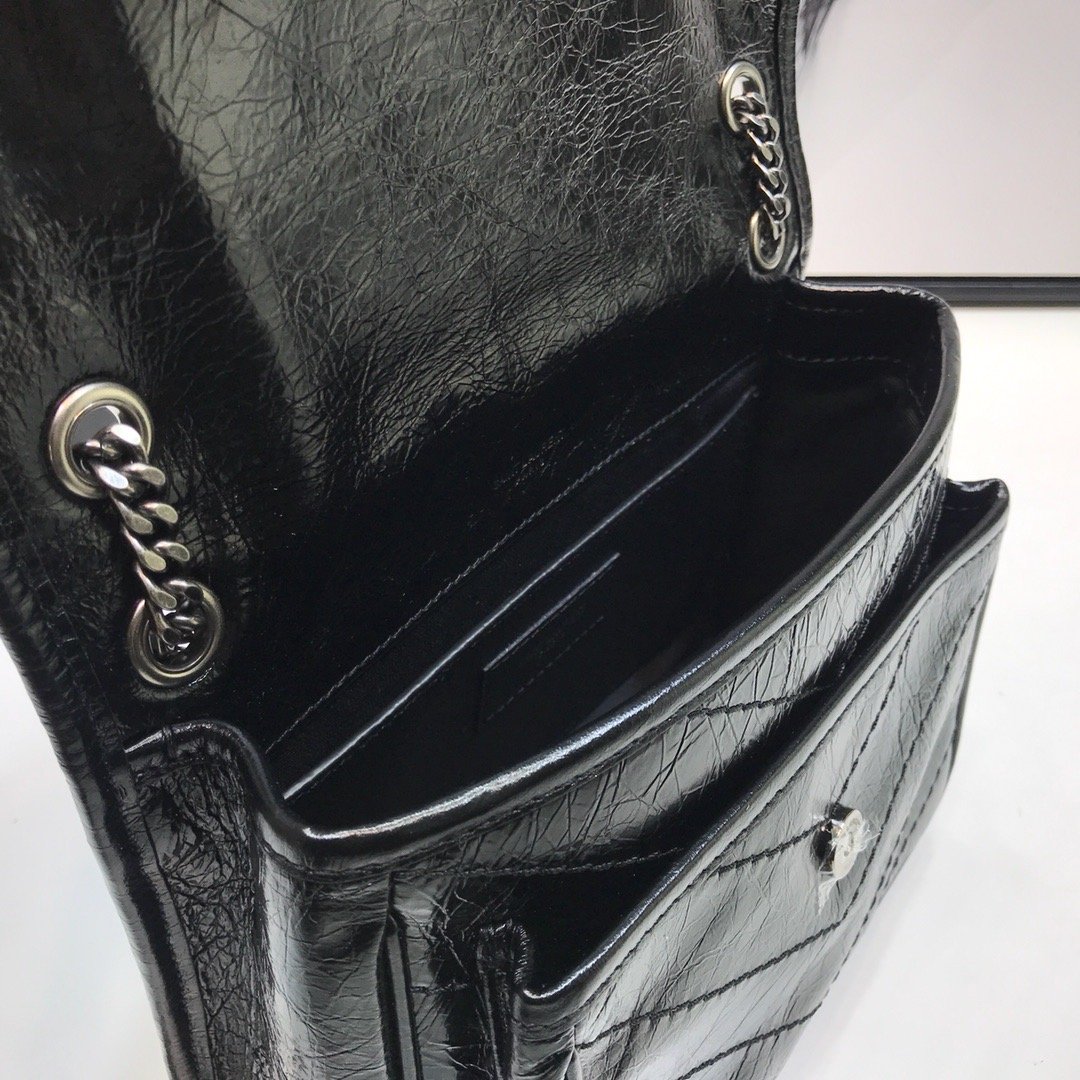 Yves Saint Laurent Niki Baby Chain Bag In Crinkled Black