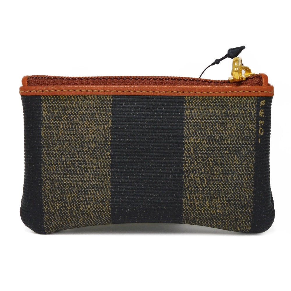 FENDI Coin case fabric Kaiqi Striped Brown Keyring Vintage FF logo Old Pecan Coin Purse unisex(Unisex)