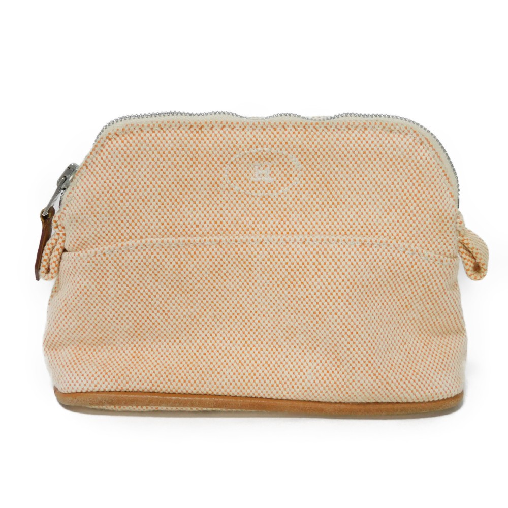 HERMES Clutch bag Tower ash Ecru H logo embroidered cotton orange H mark Bolide Pouch Minimini 16 TPM unisex(Unisex)