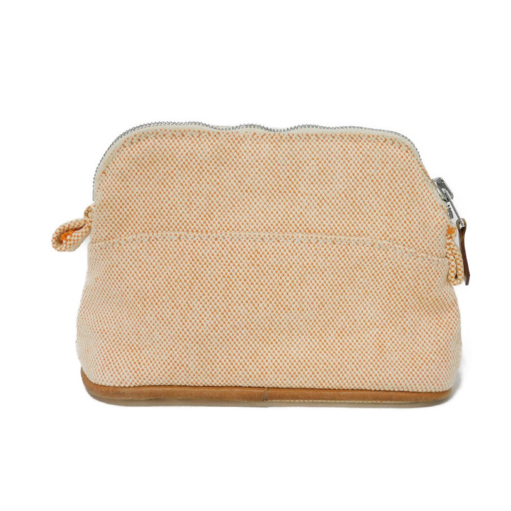 HERMES Clutch bag Tower ash Ecru H logo embroidered cotton orange H mark Bolide Pouch Minimini 16 TPM unisex(Unisex)