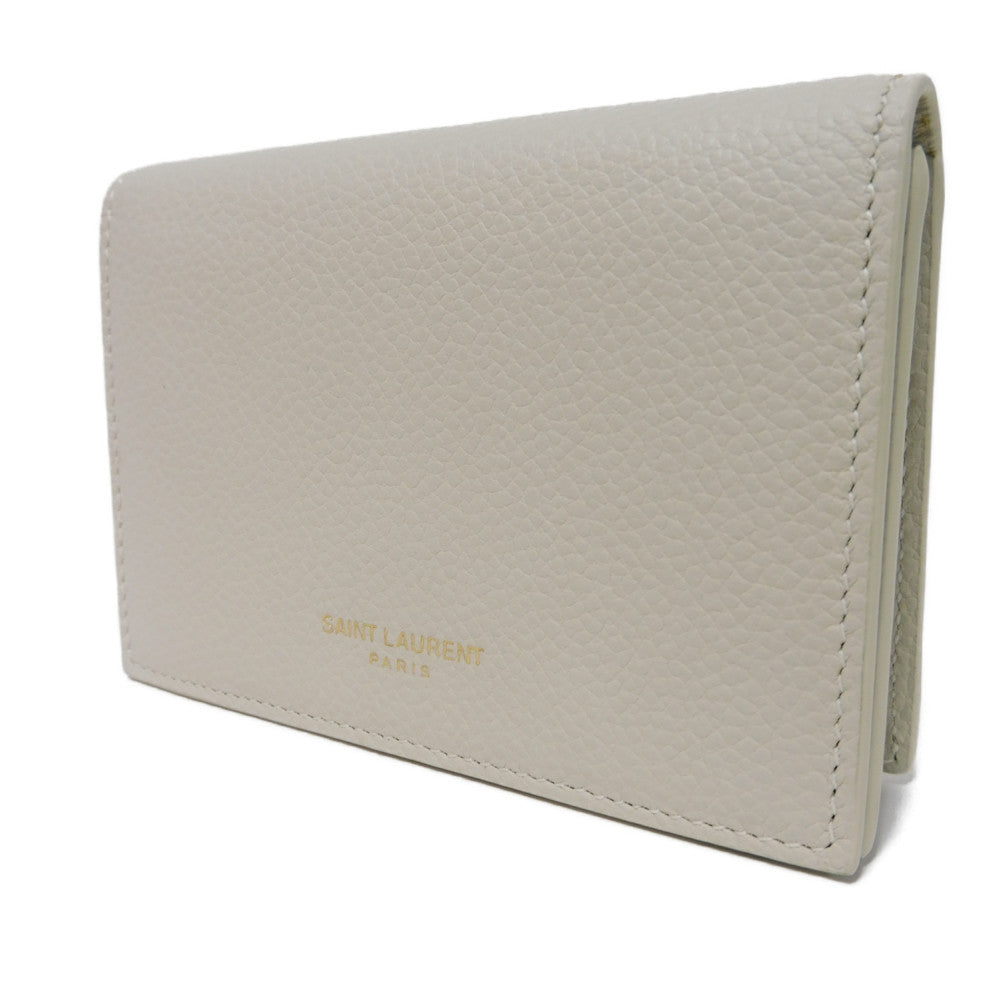 SAINT LAURENT PARIS Card Case 468994 Grain powder textured leather (embossed) Ivory Grain Powder Textured Leather Bifold Wallet logo Business card holder unisex(Unisex)
