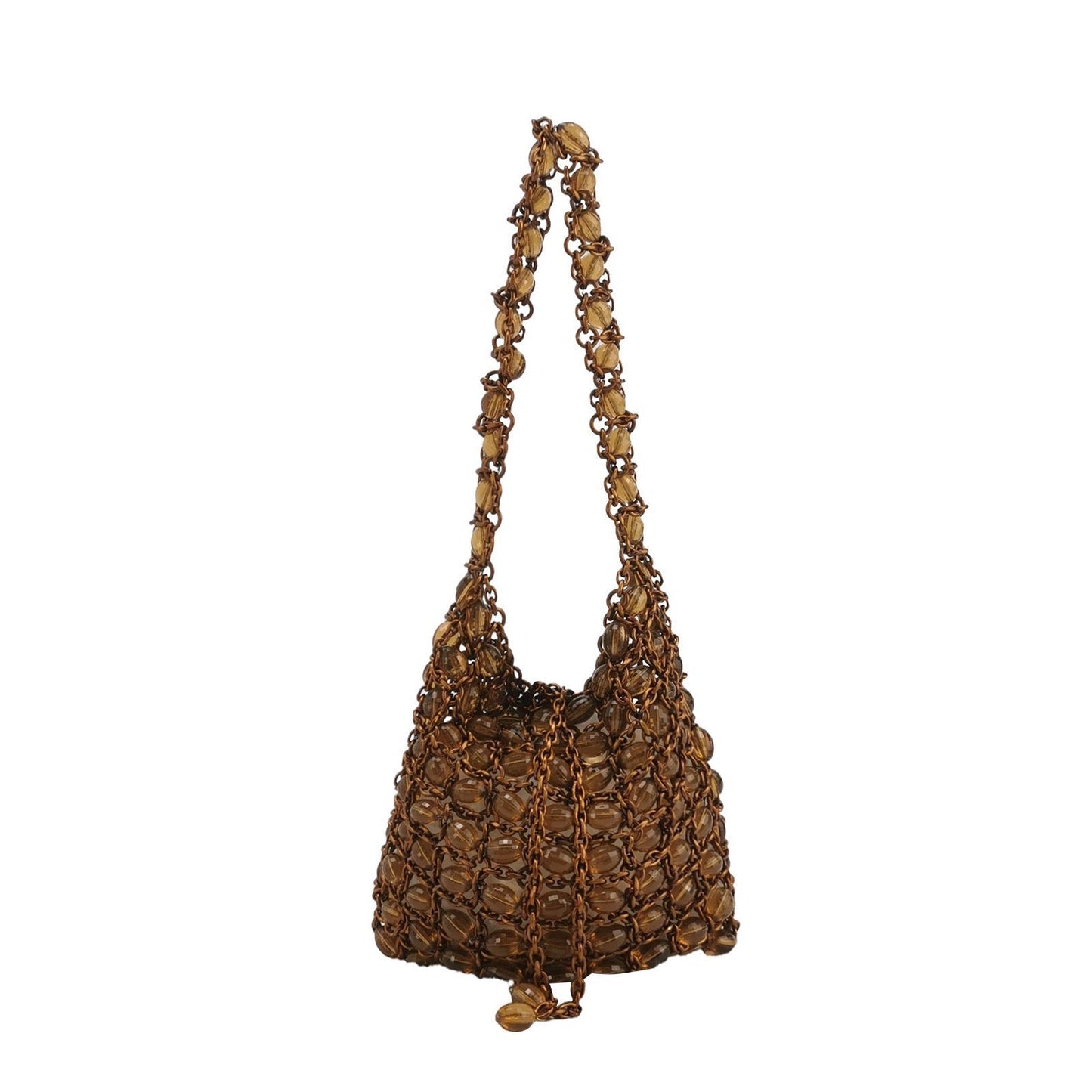 Bottega Veneta Brown Copper Beaded and Metallic Net Hobo Bag