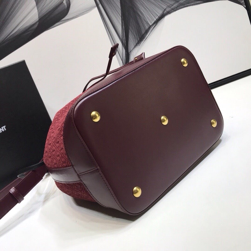Yves Saint Laurent All-Over Monogram Bucket Bag Burgundy