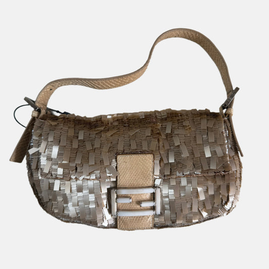 Fendi Baguette   Rare Collectible Gold Sequins and Python leather