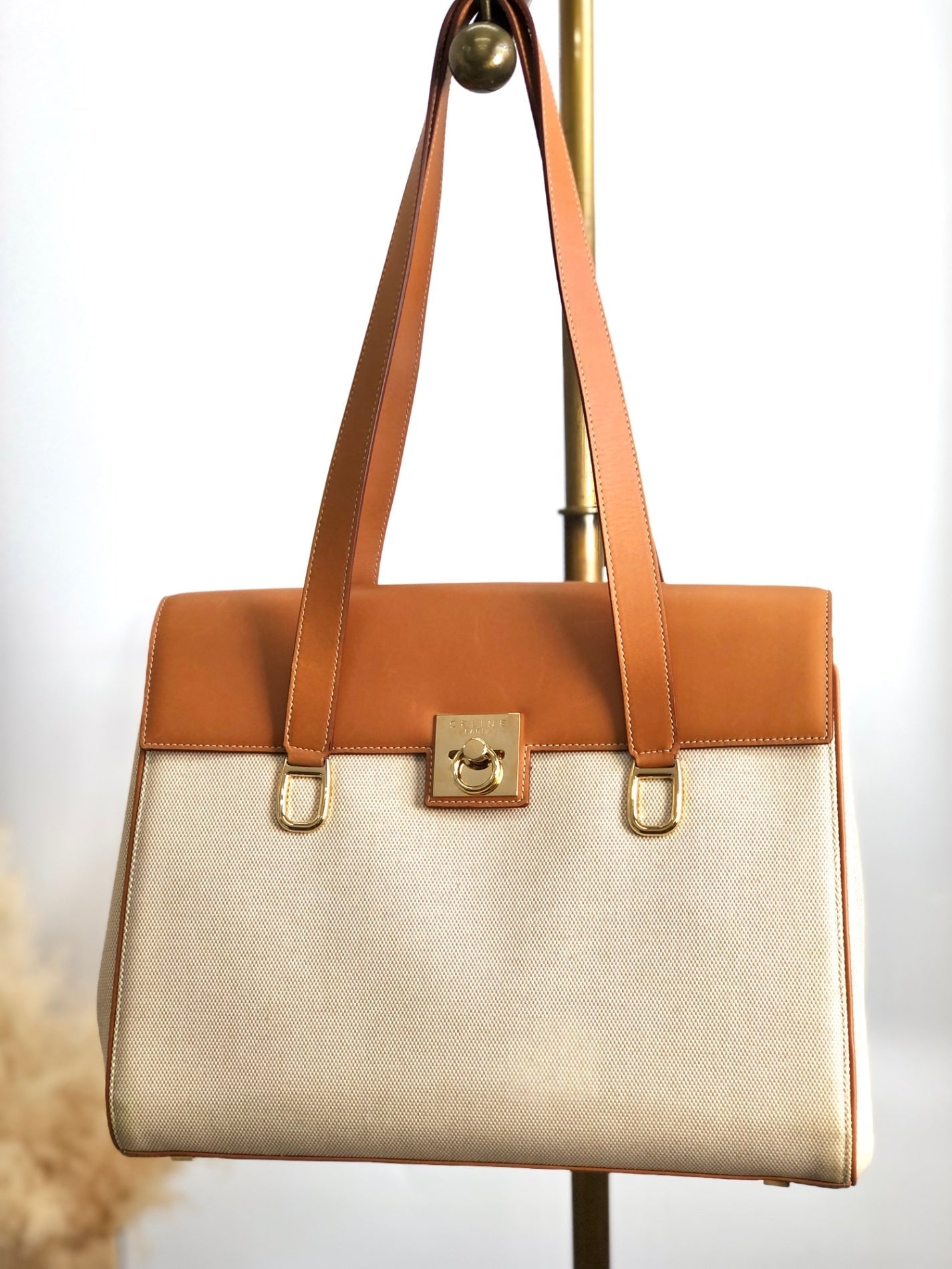 CELINE Gancini Handbag Beige×Brown hzaany