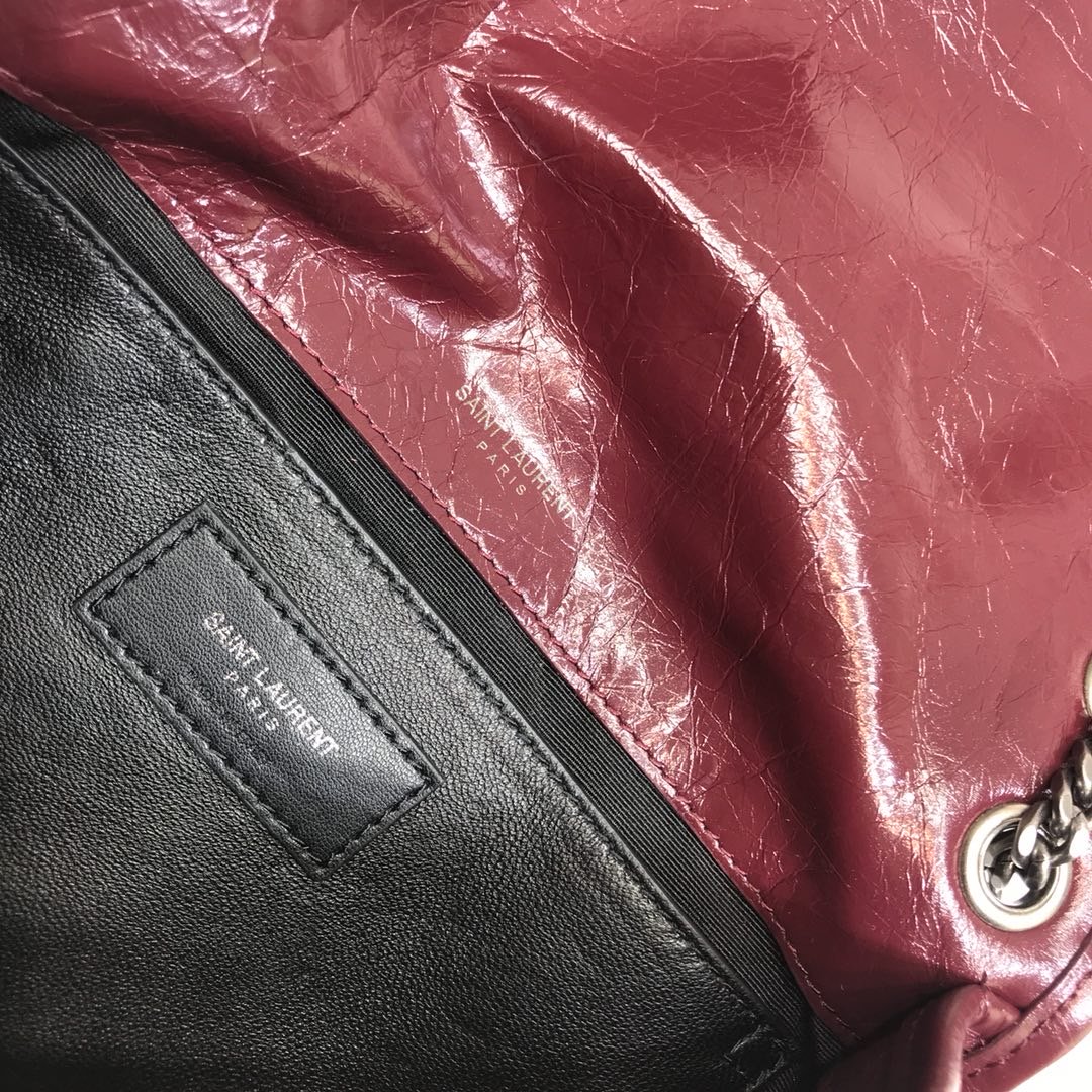 Yves Saint Laurent Niki Baby Chain Bag In Crinkled Burgundy